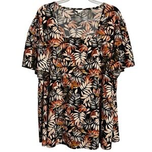 Target Fall Inspired Short Bell Sleeve Square Neck Pop Over Leaf Top Size 22/24